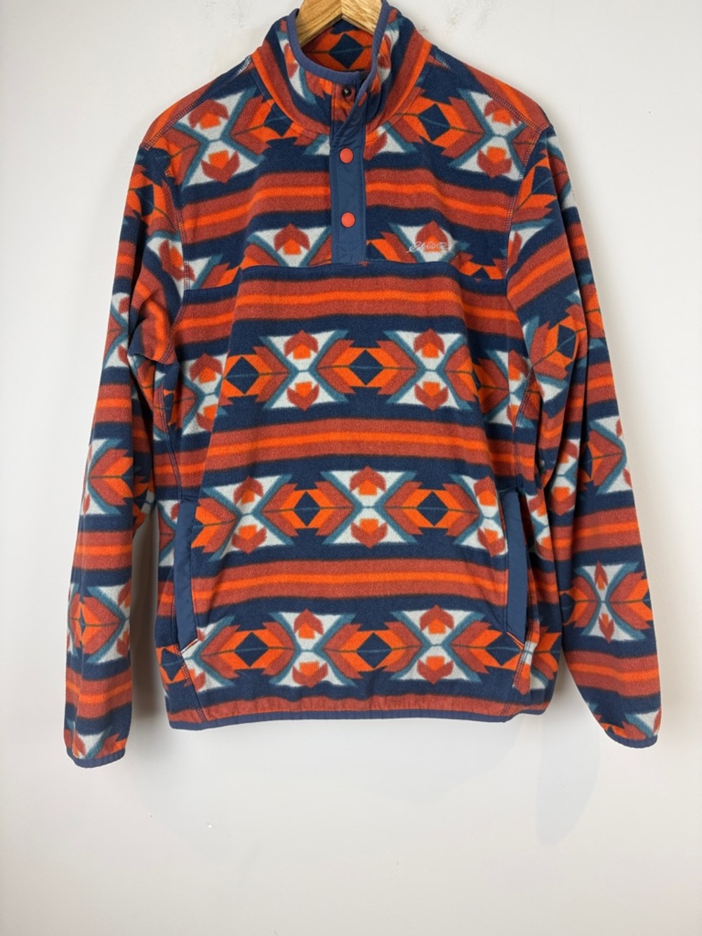 Eddie Bauer Men's Fleece Jacket in Orange and Navy Geometric Print Size Medium - Picture 1 of 6